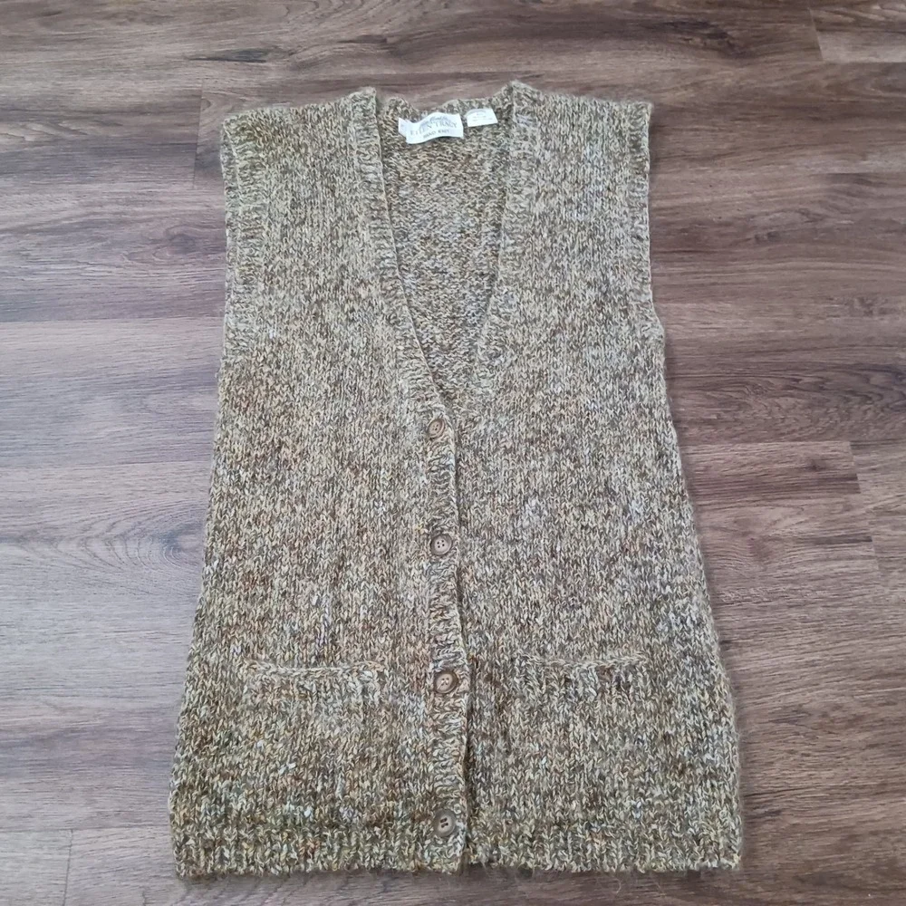 Linda Allard Ellen Tracy Hand Knit Mohair Wool Blend Long Sweater Vest Brown L